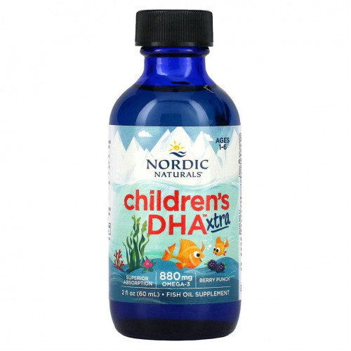 Nordic Naturals, Children's DHA Xtra, для детей возрастом 1–6 лет, вкус ягодного пунша, 880 мг, 60 мл (2 жидк. унции)