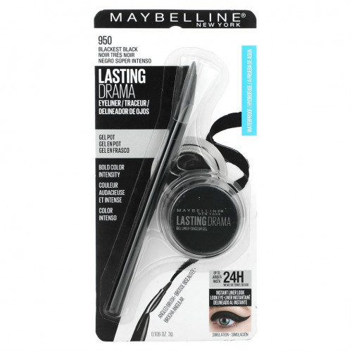 Maybelline, Гелевая подводка для глаз Eye Studio, Lasting Drama, угольно-черный цвет, 3 г