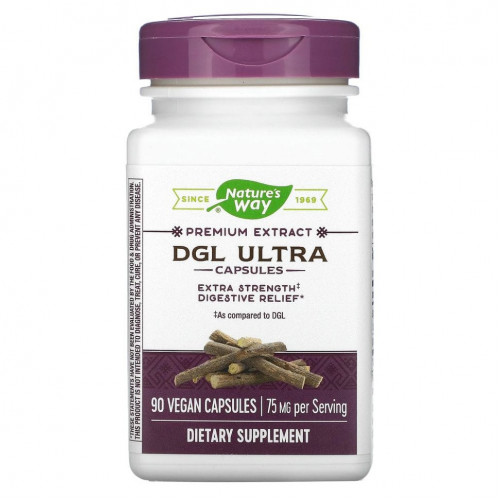 Nature's Way, DGL Ultra, глицирризинат солодки, 75 мг, 90 веганских капсул