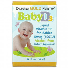 California Gold Nutrition, жидкий витамин D3 для детей, 10 мкг (400 МЕ), 10 мл (0,34 жидк. унции)