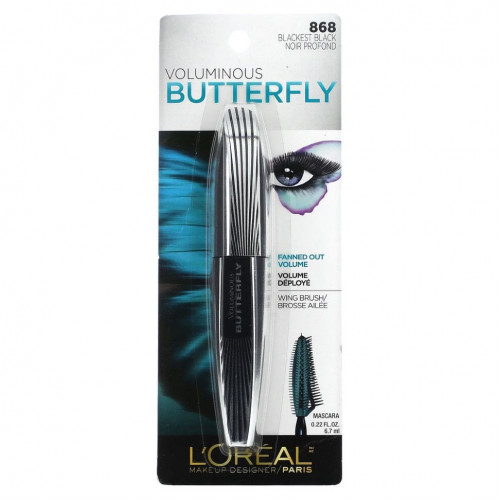 L'Oreal, Тушь для ресниц Voluminous Butterfly, оттенок 868 угольно-черный, 6,7 мл