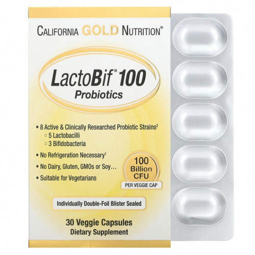 California Gold Nutrition, LactoBif, пробиотики, 100 млрд КОЕ, 30 растительных капсул