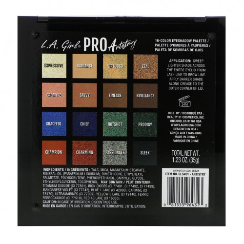 L.A. Girl, Pro Eyeshadow Palette, Artistry, 35 г (1,23 унции)