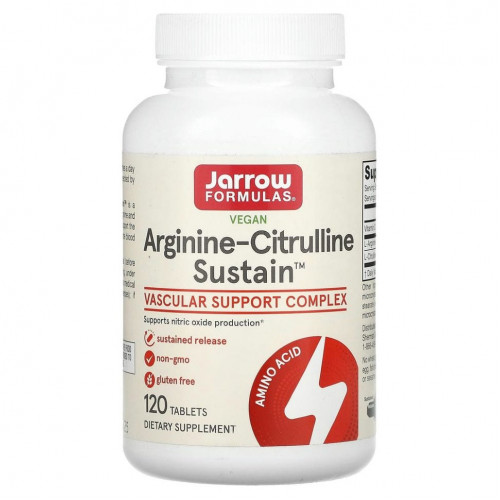 Jarrow Formulas, Arginine-Citrulline Sustain, аргинин и цитруллин, 120 таблеток