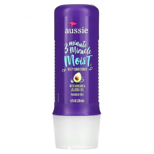 Aussie, 3 Minute Miracle Moist, кондиционер для глубокого увлажнения с авокадо и австралийским маслом жожоба, 236 мл (8 жид. унций)