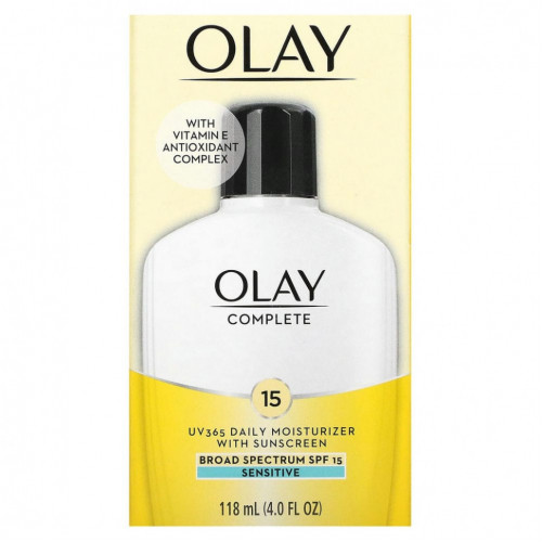 Olay, Complete, UV365, ежедневное увлажняющее и солнцезащитное средство, SPF 15, для чувствительной кожи, 118 мл (4,0 унции)