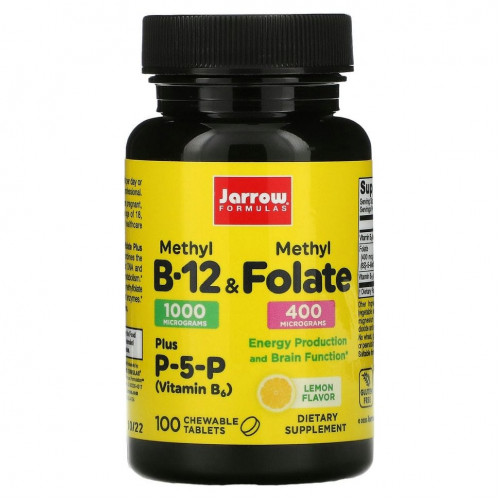 Jarrow Formulas, Метил B-12 и метилфолат, лимон, 100 жевательных таблеток