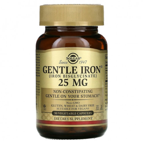 Solgar, Gentle Iron, 25 мг, 90 растительных капсул