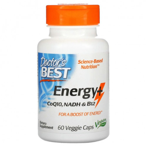 Doctor's Best, Energy+ CoQ10, NADH и B12, 60 вегетарианских капсул