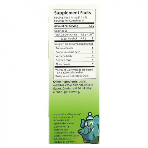 Bionorica, Sinupret, сироп для детей, 100 мл (3,38 жидкой унции)