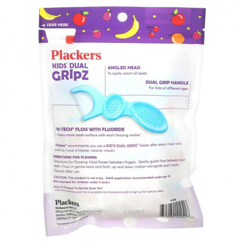 Plackers, Kid's Dual Gripz, детские зубочистки с нитью, с фтором, фруктовый смузи, 75 шт.