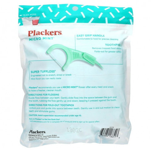 Plackers, Micro Mint, зубочистки с нитью, экономичная упаковка, мята, 150 шт.