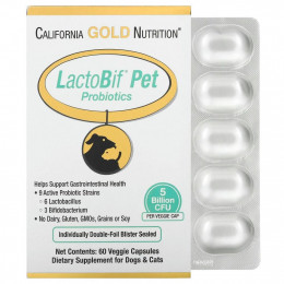 California Gold Nutrition, пробиотики LactoBif Pet, 5 млрд КОЕ, 60 растительных капсул