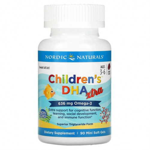 Nordic Naturals, Children's DHA Xtra, для детей от 3 до 6 лет, ягодный вкус, 636 мг, 90 мини-таблеток