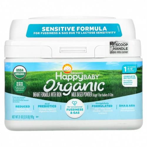 Happy Family Organics, Organics Happy Baby, смесь для младенцев с железом, этап 2, 0–12 месяцев, 595 г (21 унция)