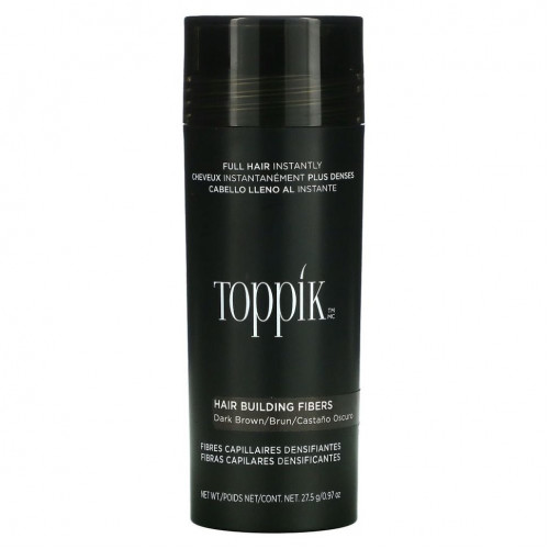 Toppik, Hair Building Fibers, загуститель для волос, оттенок темно-коричневый, 27,5 г (0,97 унции)