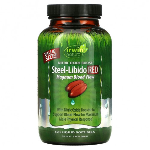 Irwin Naturals, Steel-Libido Red, усиленный кровоток, 150 мягких желатиновых капсул с жидкостью