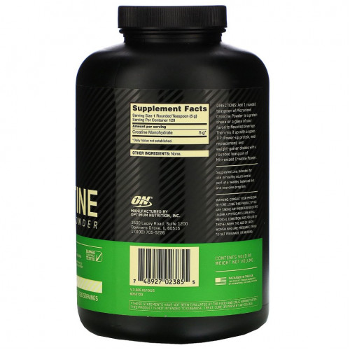 Optimum Nutrition, Тонкодисперсный порошок креатина, без вкуса, 1,32 фунта (600 г)