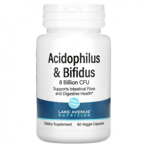 Lake Avenue Nutrition, пробиотики Acidophilus и Bifidus, смесь пробиотиков, 8 млрд КОЕ, 60 растительных капсул