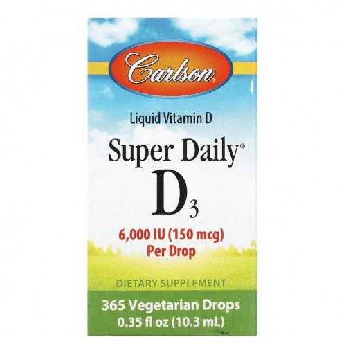 Carlson Labs, Super Daily D3, 150 мкг (6000 МЕ), 10,3 мл (0,35 жидкой унции)