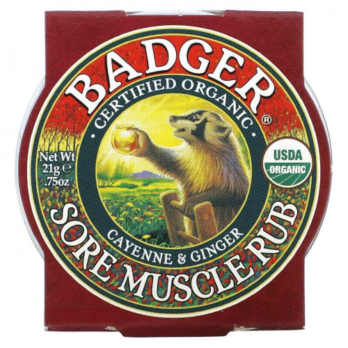 Badger Company, Sore Muscle Rub, мазь от боли в мышцах с кайенским перцем и имбирем, 21 г (0,75 унции)