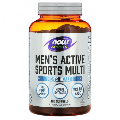 NOW Foods, Sports, Men's Active Sports Multi, комплекс витаминов для мужчин, 180 капсул