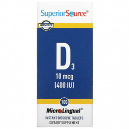 Superior Source, MicroLingual, Витамин D3, 400 IU, 100 таблеток