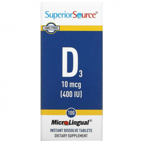 Superior Source, MicroLingual, Витамин D3, 400 IU, 100 таблеток