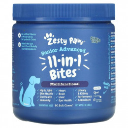 Zesty Paws, Advanced 11 in 1 Multifunctional Bites, улучшенная формула для взрослых собак, со вкусом курицы, 90 жевательных таблеток