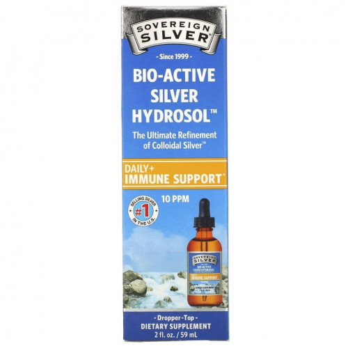 Sovereign Silver, Bio-Active Silver Hydrosol с капельным дозатором, ежедневная и иммунная поддержка, 10 ч/млн, 59 мл (2 жидких унции)