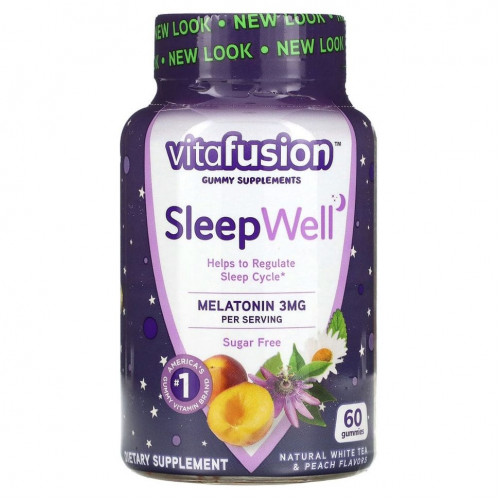 VitaFusion, SleepWell, поддержка сна для взрослых, натуральный белый чай и персик, 60 жевательных таблеток