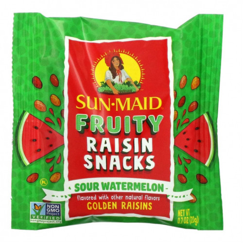 Sun-Maid, Fruity Raisin Snacks, кислый арбуз, 7 пакетиков по 20 г (0,7 унции)