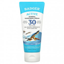 Badger Company, Active, минеральный крем от загара, SPF 30, без запаха, 87 мл (2,9 жидк. унции)