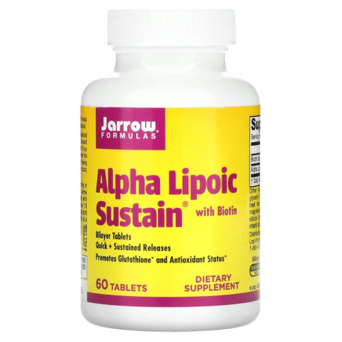 Jarrow Formulas, Alpha Lipoic Sustain, альфа-липоевая кислота с биотином, 300 мг, 60 таблеток