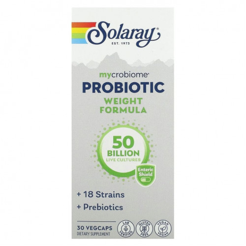 Solaray, Mycrobiome Probiotic Weight Formula, 50 млрд, 30 капсул с кишечным растительным экстрактом