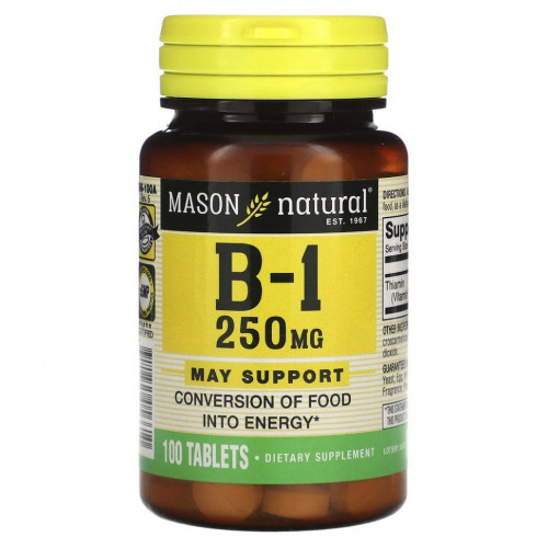 Mason Natural, витамин В1, 250 мг, 100 таблеток