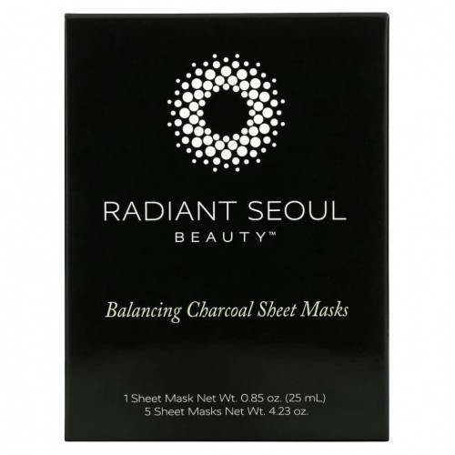 Radiant Seoul, тканевые маски с древесным углем для восстановления баланса, 5 шт., 25 мл (0,85 унции) каждая