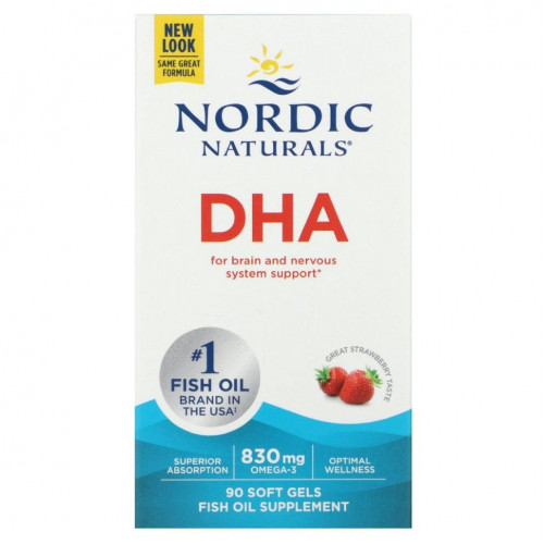 Nordic Naturals, ДГК, со вкусом клубники, 500 мг, 90 желатиновых капсул