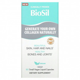 BioSil by Natural Factors, Advanced Collagen Generator, средство для стимулирования производства коллагена, 60 маленьких веганских капсул