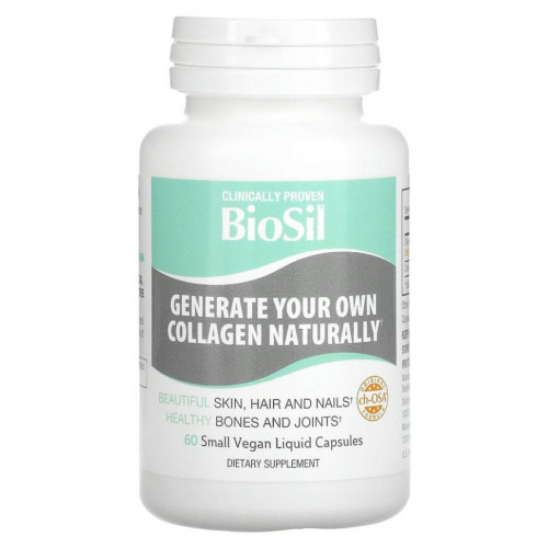 BioSil by Natural Factors, Advanced Collagen Generator, средство для стимулирования производства коллагена, 60 маленьких веганских капсул