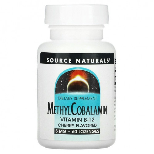 Source Naturals, метилкобаламин, витамин B12, со вкусом вишни, 5 мг, 60 пастилок