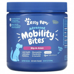 Zesty Paws, Advanced Mobility Bites для собак, для бедер и суставов, со вкусом курицы, 90 жевательных таблеток, 360 г (12,7 унции)