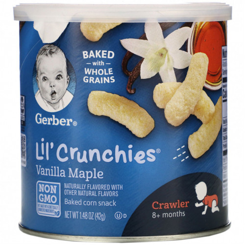 Gerber, Lil' Crunchies, палочки для малышей от 8 месяцев, ваниль и клен, 42 г (1,48 унции)