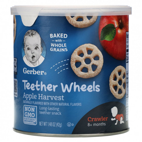 Gerber, Teether Wheels, для малышей от 8 месяцев, с яблоком, 42 г (1,48 унции)