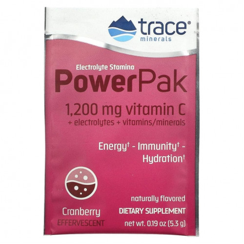 Trace Minerals ®, электролит для повышения выносливости, PowerPak, со вкусом клюквы, 30 пакетиков по 5,3 г (0,19 унции)