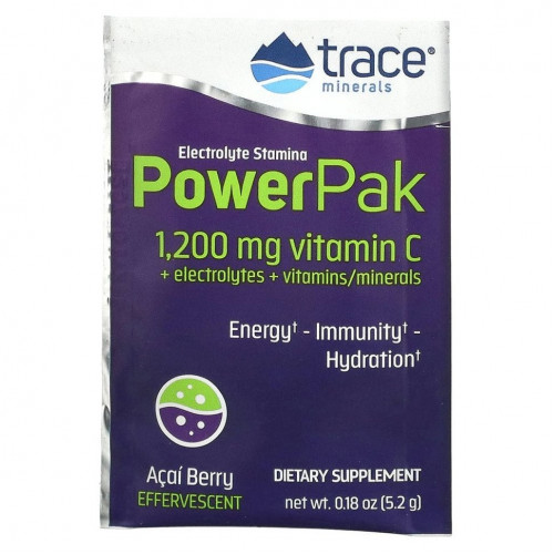 Trace Minerals ®, электролит для повышения выносливости, PowerPak, со вкусом ягод асаи, 30 пакетиков по 5,2 г (0,18 унции)