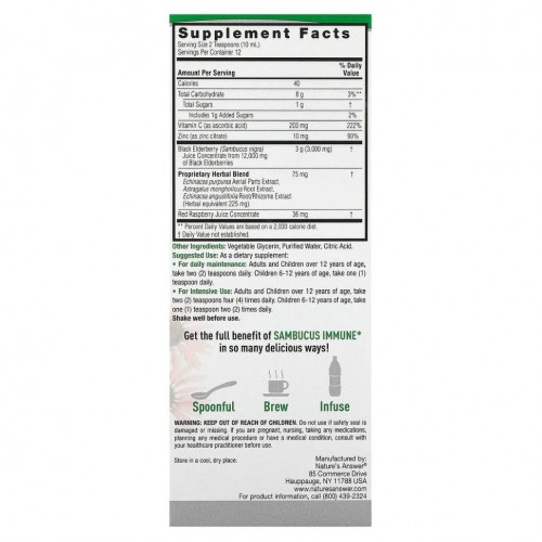 Nature's Answer, Sambucus Immune, настой эхинацеи и астрагала, 12 000 мг, 120 мл (4 жидких унции)