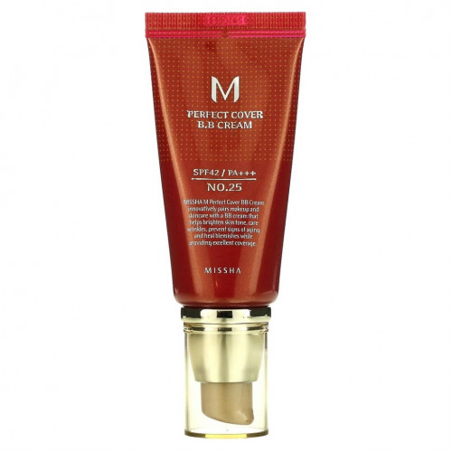 Missha, M Perfect Cover, BB-крем, SPF 42/PA+++, оттенок 25 теплый бежевый, 50 мл (1,7 унции)