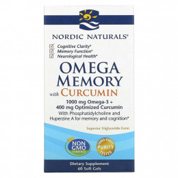 Nordic Naturals, Omega Memory с куркумином, 500 мг, 60 мягких таблеток