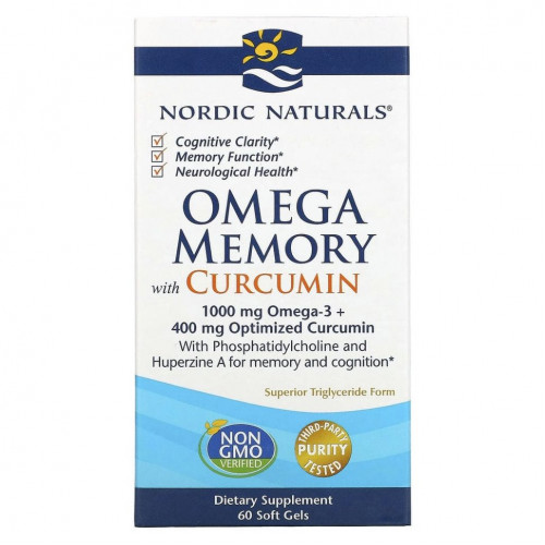 Nordic Naturals, Omega Memory с куркумином, 500 мг, 60 мягких таблеток